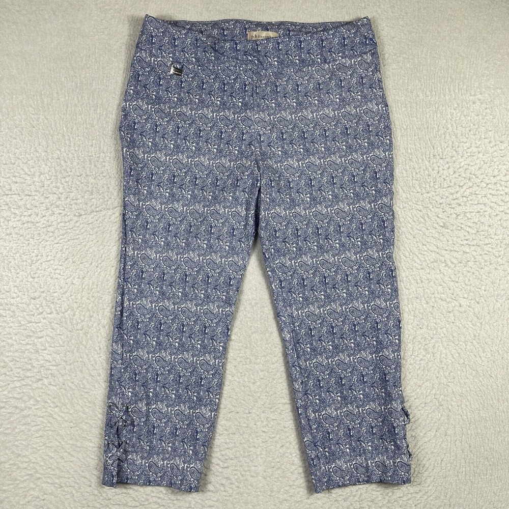 Philosophy Pants Womens Large Blue Paisley Cropped Preppy Casual Ladies Pant